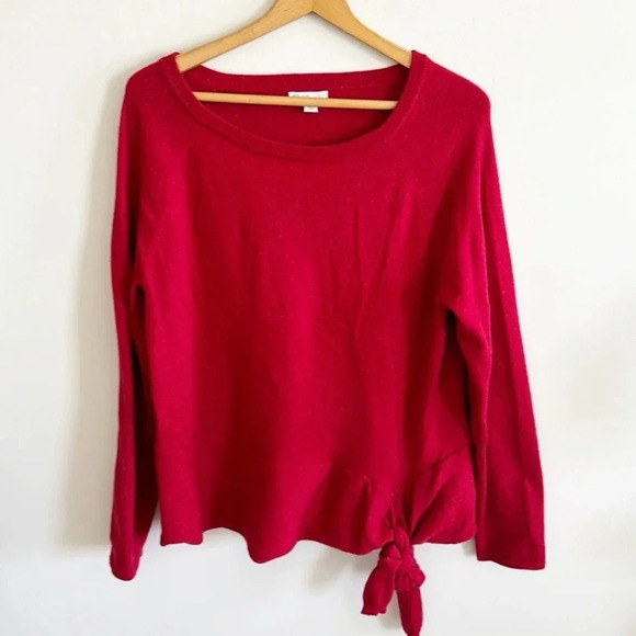 Dress barn red metallic side tie long sleeve knit sweater size XL - Picture 1 of 7